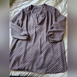 Womens Pleione 3/4 Sleeve Split Neck Blouse Top Purple Pink Size Small